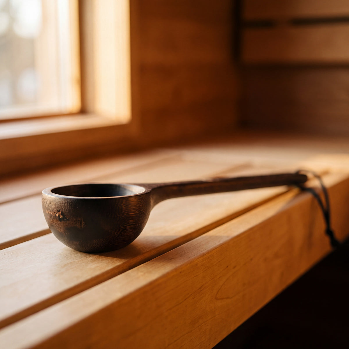 Bamboo Ladle Dark by Rento - in the sauna