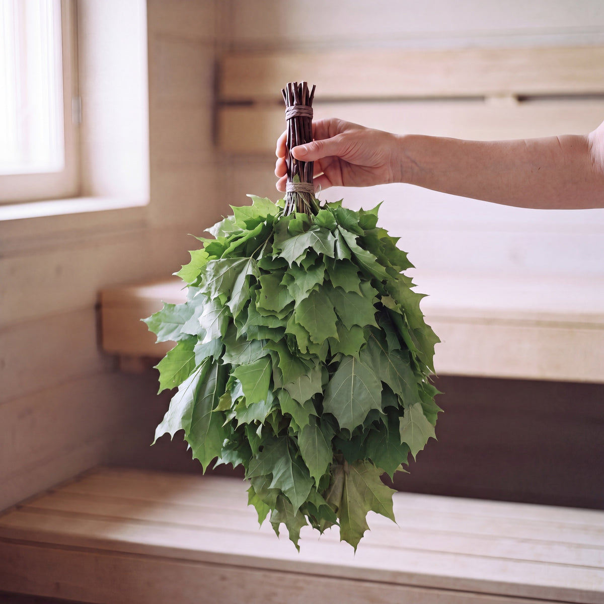 Sauna Whisk Maple - held in the sauna
