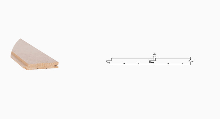 Wooden wedge-shaped block with a line drawing of its cross-section on a white background