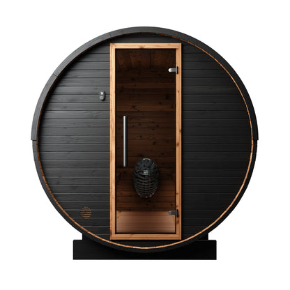 Thermo Wood Barrel Sauna - Large Black (6 - 8 Person) Barrel Sauna | Finnmark Sauna