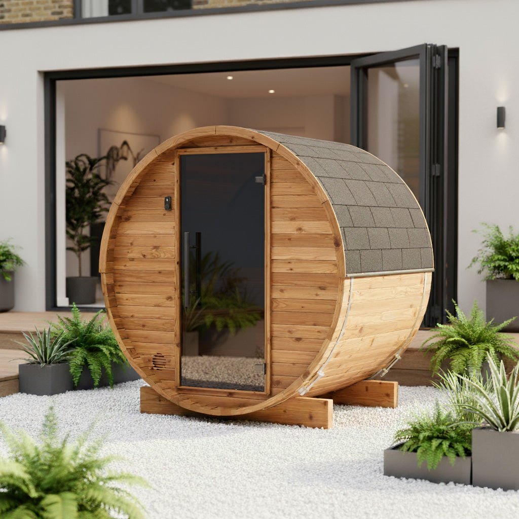 Thermo Wood Barrel Sauna - Micro (2 Person) Barrel Sauna | Finnmark Sauna