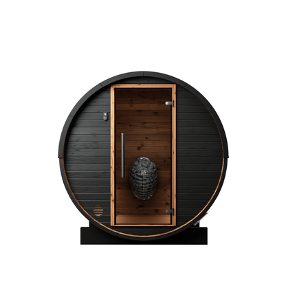 Thermo Wood Barrel Sauna - Micro Black (2 Person) Barrel Sauna | Finnmark Sauna