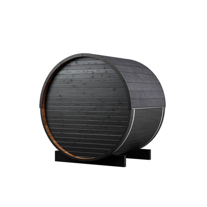 Thermo Wood Barrel Sauna - Micro Black (2 Person) Barrel Sauna | Finnmark Sauna
