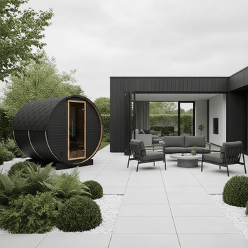 Thermo Wood Barrel Sauna - Regular Black (4-6 Person)