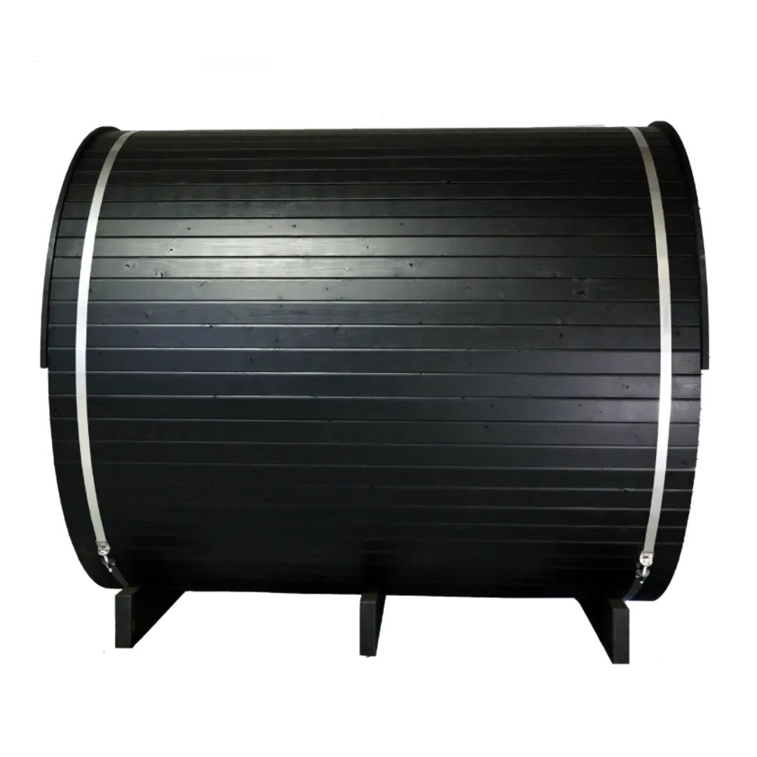 Thermo Wood Barrel Sauna - Regular Black (4 - 6 Person) Barrel Sauna | Finnmark Sauna