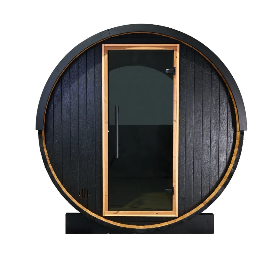 Thermo Wood Barrel Sauna - Regular Black (4 - 6 Person) Barrel Sauna | Finnmark Sauna