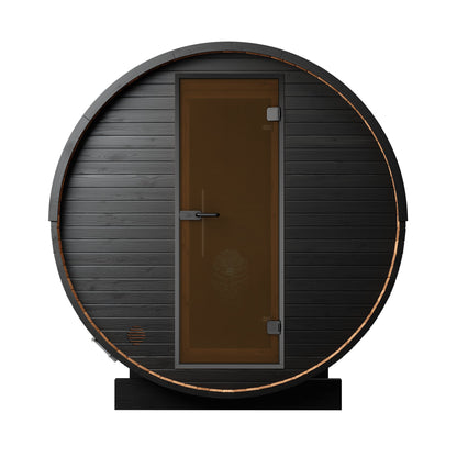 Thermo Wood Barrel Sauna - Regular with Changing Room Black (2 - 4 Person) Barrel Sauna | Finnmark Sauna
