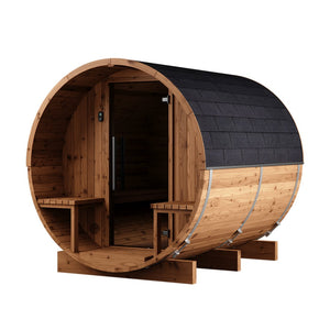 Thermo Wood Barrel Sauna with Window - Small with Relaxation Terrace (2-4 Person)