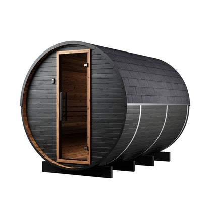 Thermo Wood Barrel Sauna with Window - Large Black (6 - 8 Person) Barrel Sauna | Finnmark Sauna
