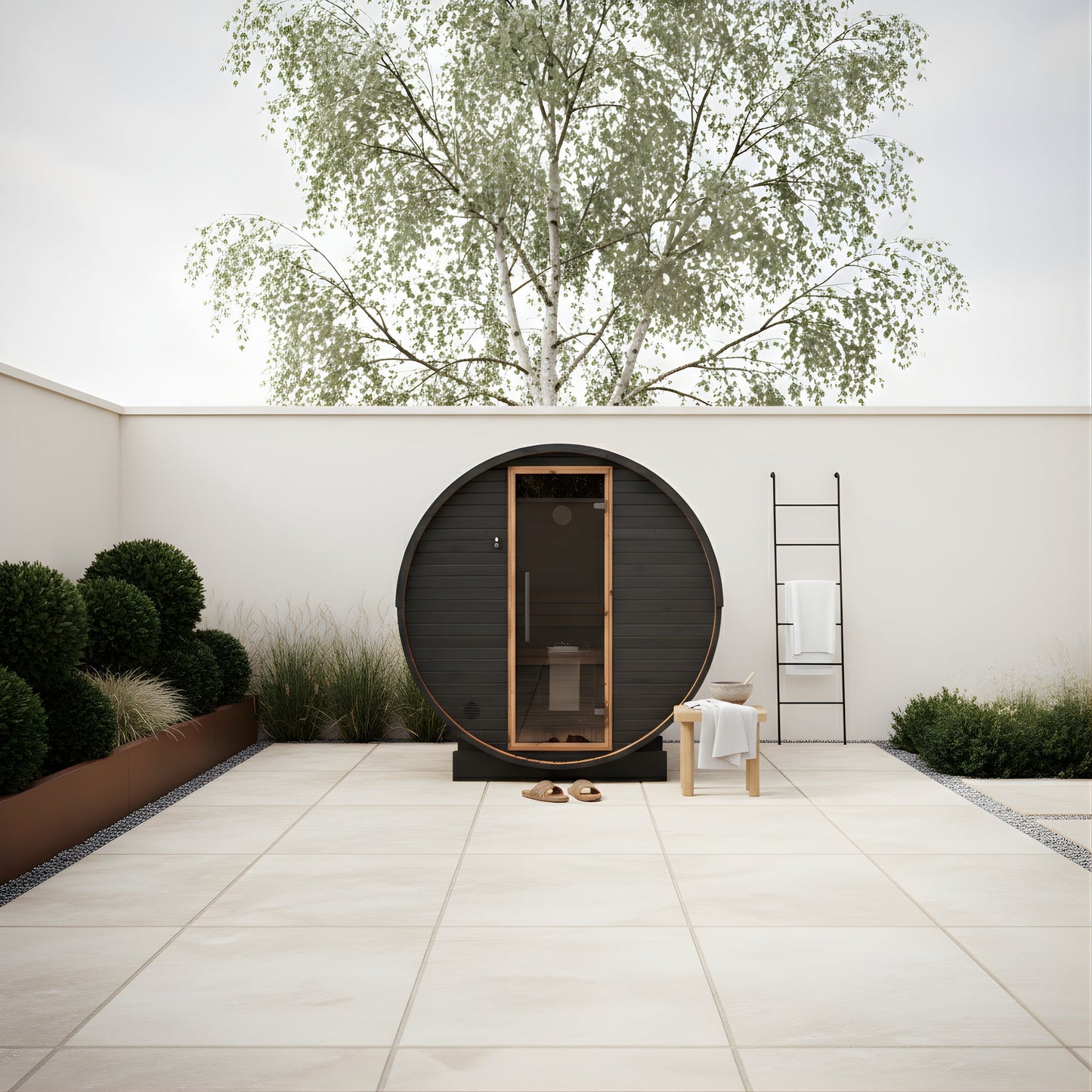 Thermo Wood Barrel Sauna with Window - Large Black (6 - 8 Person) Barrel Sauna | Finnmark Sauna