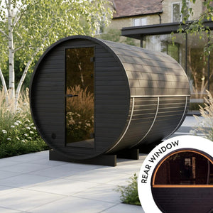 Medium Wood Barrel Sauna with Window & Changing Room (2-4 Person) in Black