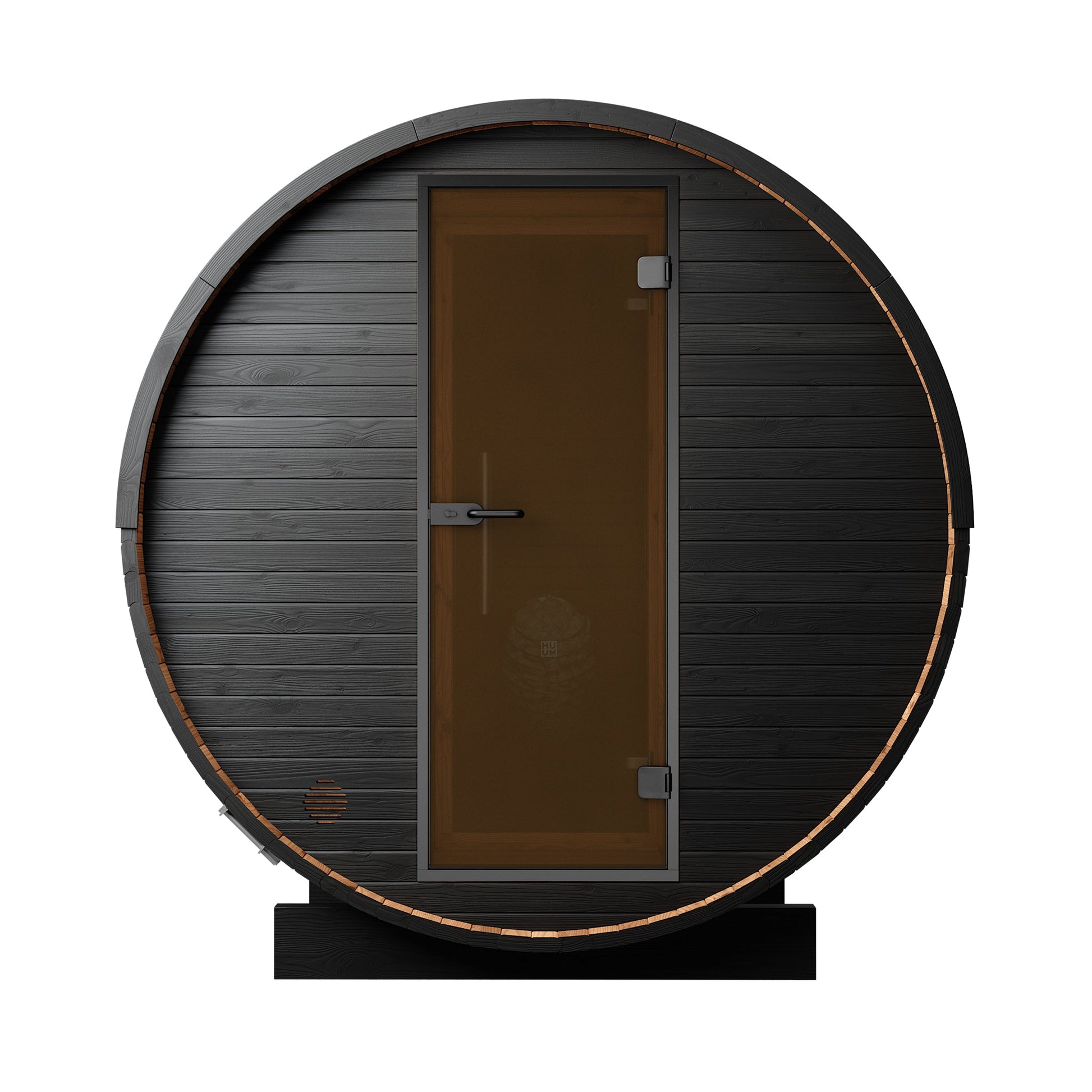 Thermo Wood Barrel Sauna with Window - Regular with Changing Room Black (2 - 4 Person) Barrel Sauna | Finnmark Sauna