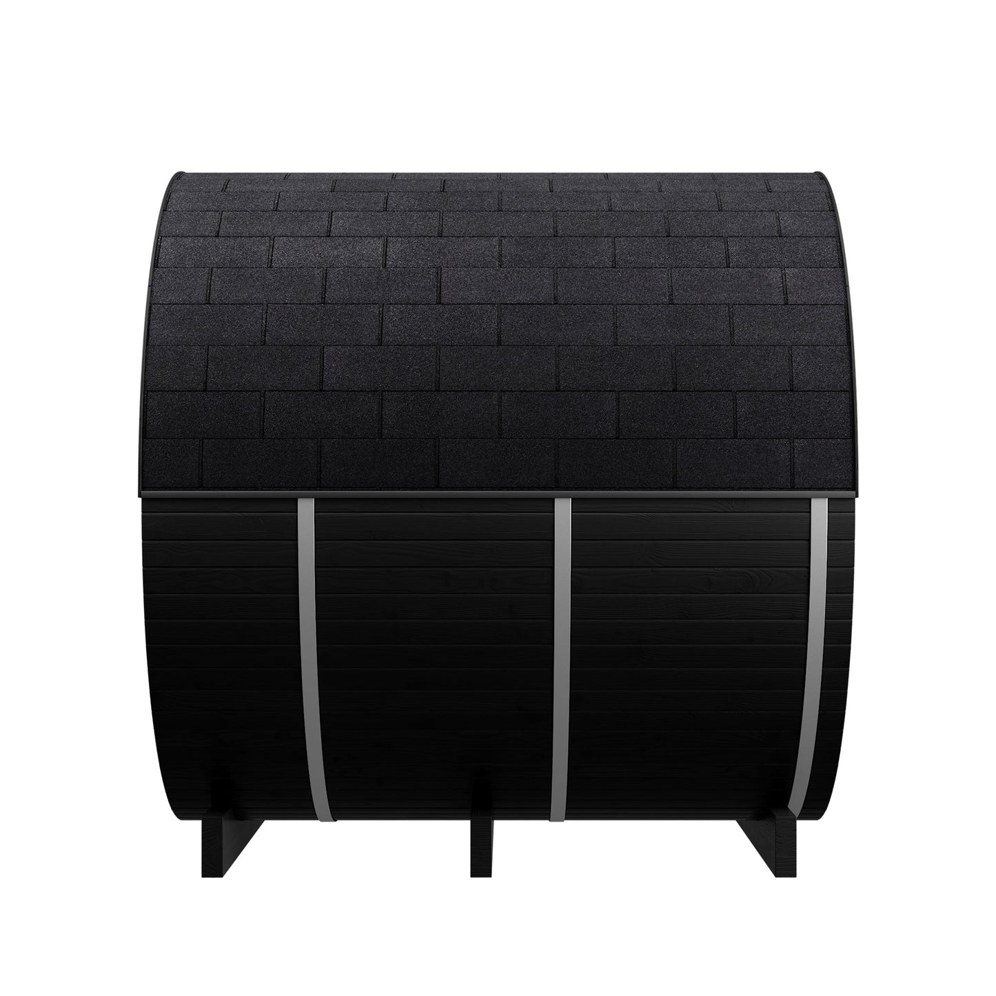 Thermo Wood Barrel Sauna with Window - Regular with Relaxation Terrace Black (2 - 4 Person) Barrel Sauna | Finnmark Sauna