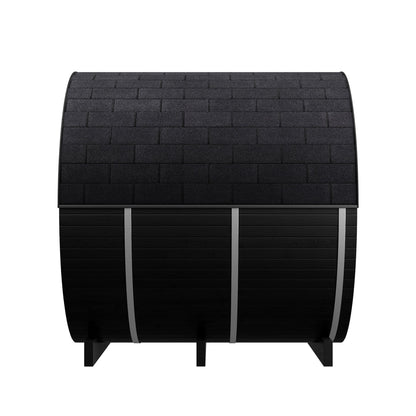 Thermo Wood Barrel Sauna with Window - Regular with Relaxation Terrace Black (2 - 4 Person) Barrel Sauna | Finnmark Sauna