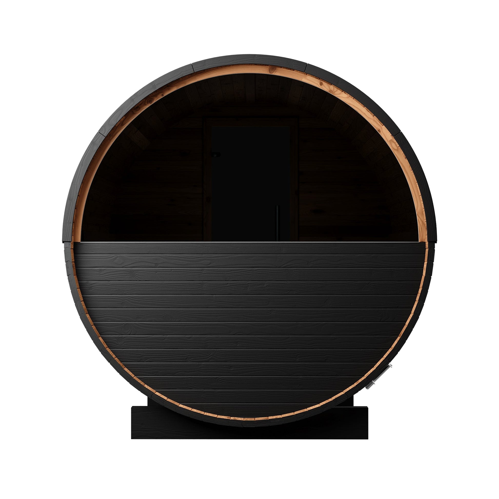 Thermo Wood Barrel Sauna with Window - Regular with Relaxation Terrace Black (2 - 4 Person) Barrel Sauna | Finnmark Sauna