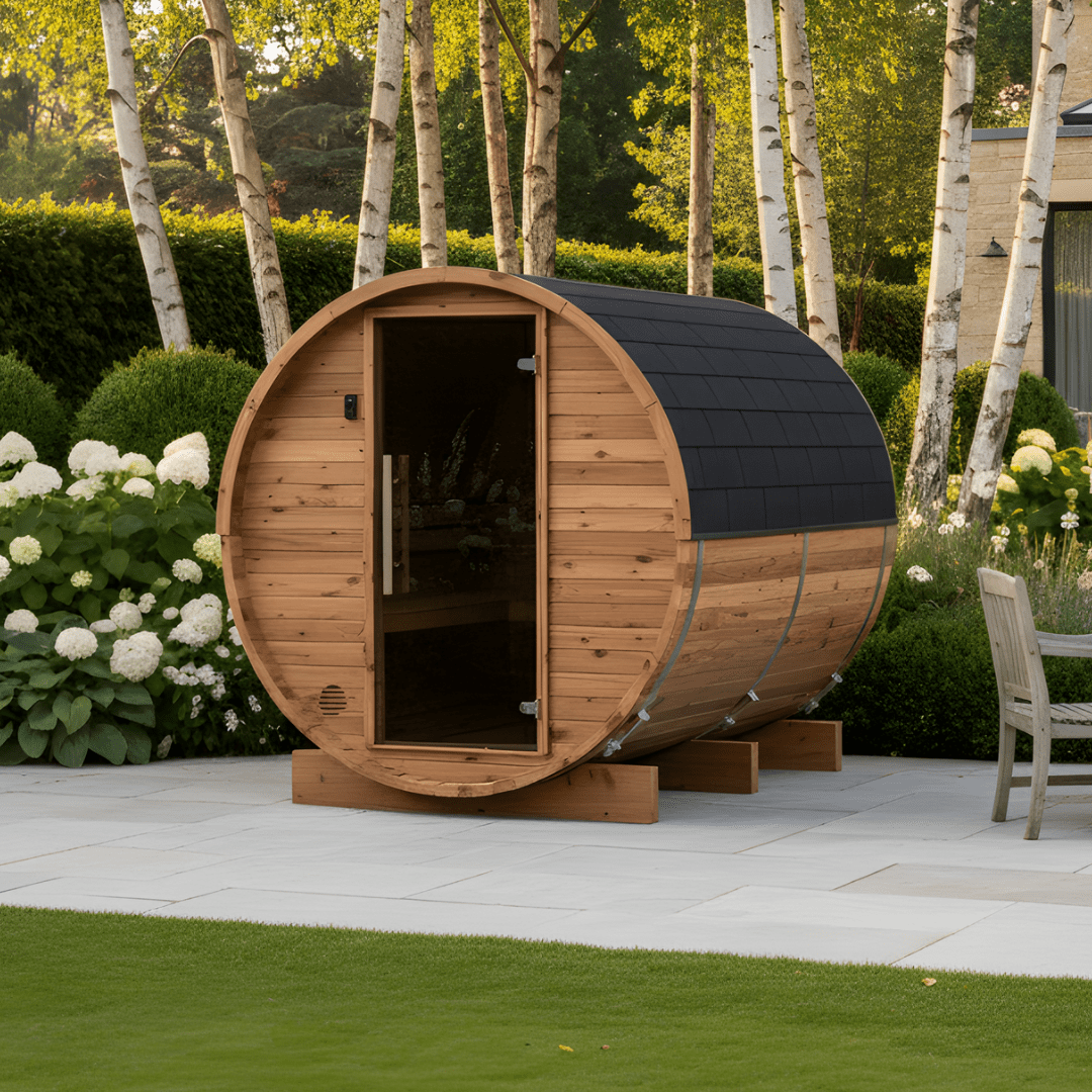 Thermo Wood Barrel Sauna with Window - Small (2 - 4 Person) Barrel Sauna | Finnmark Sauna