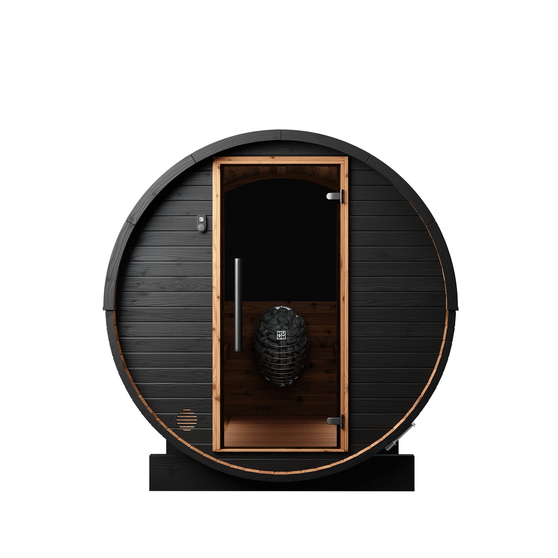 Thermo Wood Barrel Sauna with Window - Small Black (2 - 4 Person) Barrel Sauna | Finnmark Sauna
