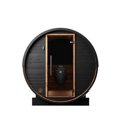 Thermo Wood Barrel Sauna with Window - Small Black (2 - 4 Person) Barrel Sauna | Finnmark Sauna