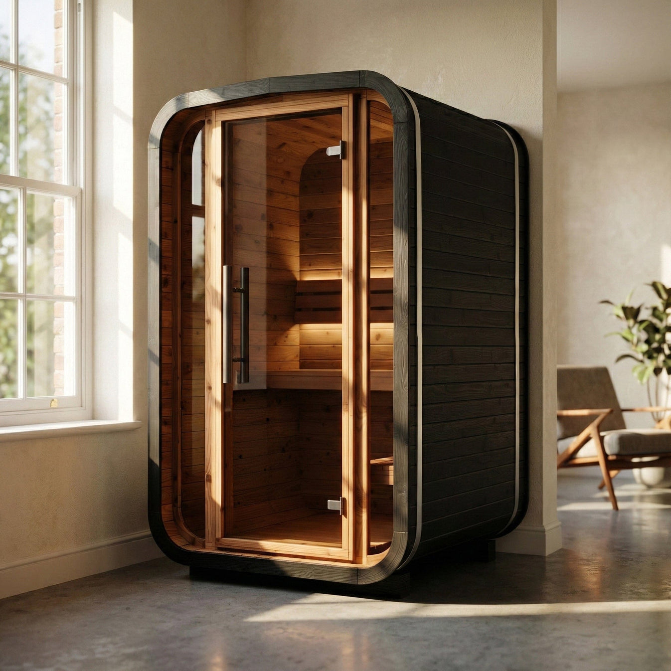Finnmark Thermo Wood Cube Indoor Sauna Mini - 2 Person Electric Sauna