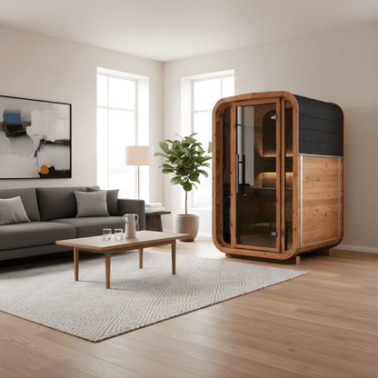 Thermo Wood Cube Indoor Sauna - Mini (2 Person) Barrel Sauna | Finnmark Sauna
