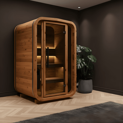 Thermo Wood Cube Indoor Sauna - Mini (2 Person) Barrel Sauna | Finnmark Sauna