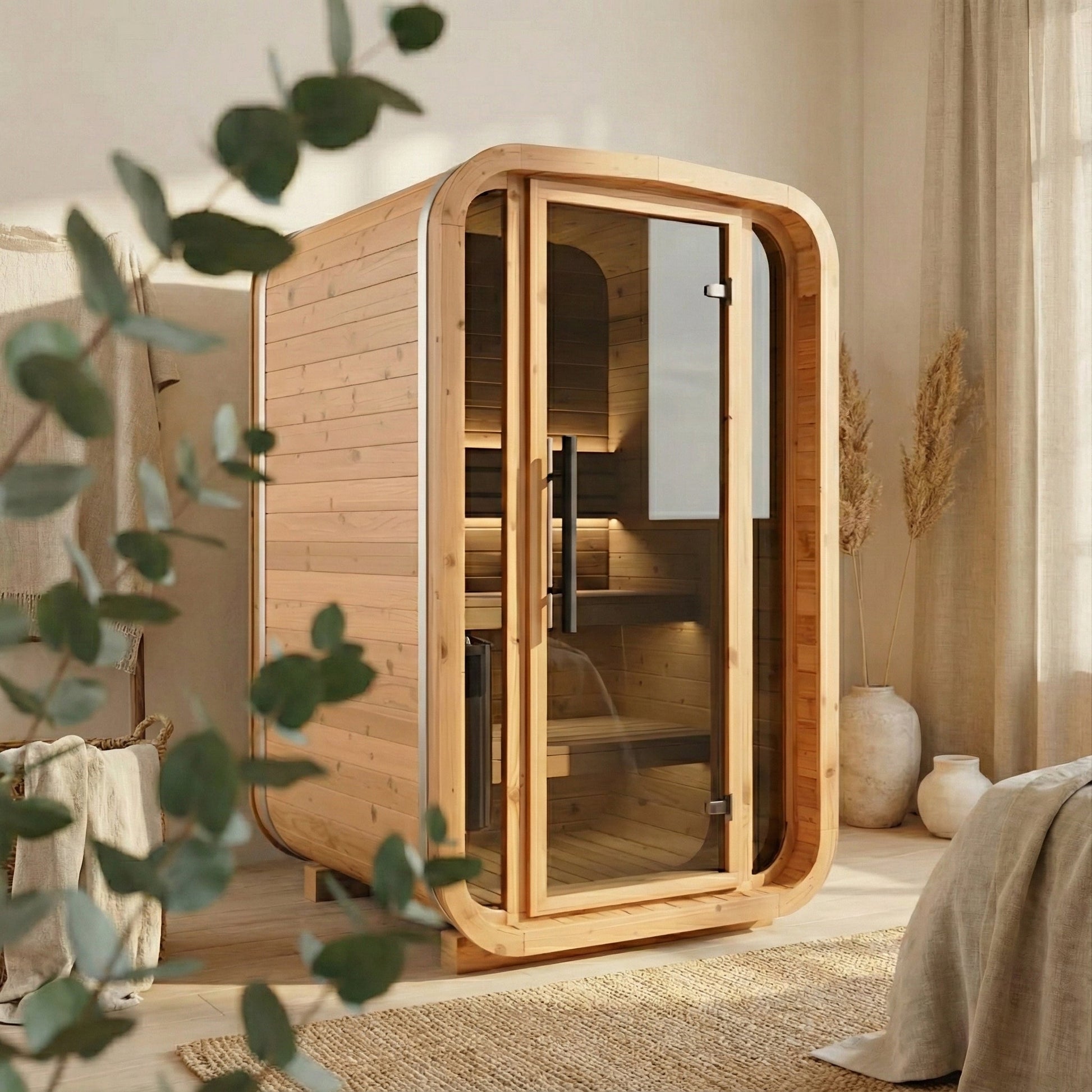 Thermo Wood Cube Indoor Sauna - Mini (2 Person) Barrel Sauna | Finnmark Sauna