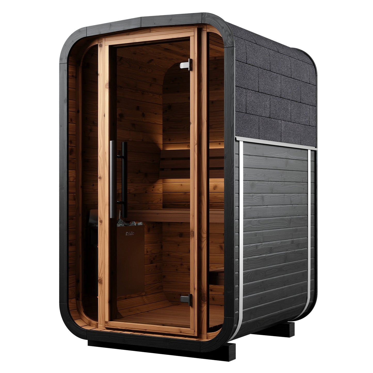 Thermo Wood Cube Sauna Black - Mini (2 Person) Barrel Sauna | Finnmark Sauna
