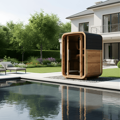 Thermo Wood Cube Sauna - Mini (2 Person) Barrel Sauna | Finnmark Sauna