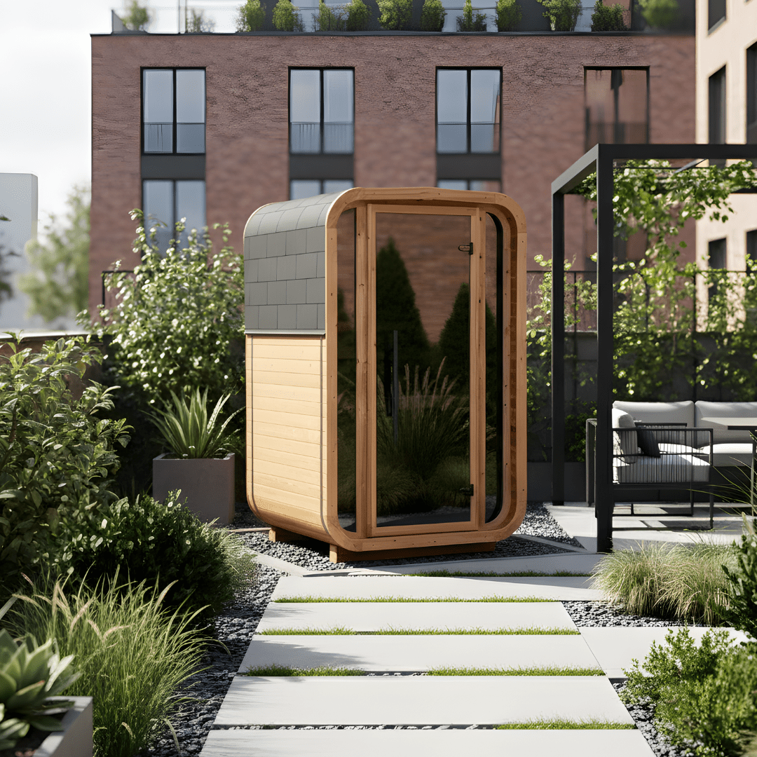 Thermo Wood Cube Sauna - Mini (2 Person) Barrel Sauna | Finnmark Sauna