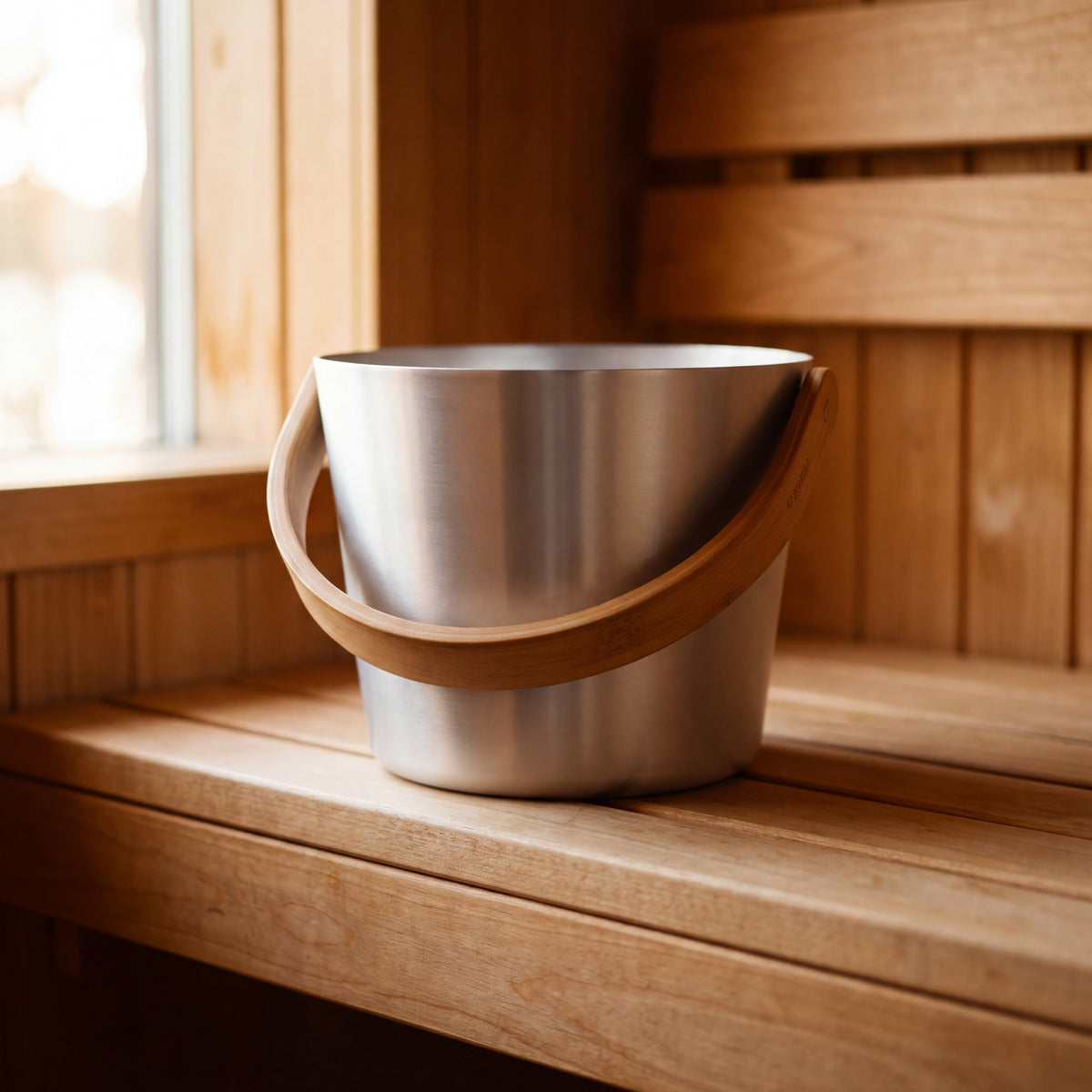 Rento 5 Litre Anodised Aluminium Sauna Bucket in Natural - in the sauna