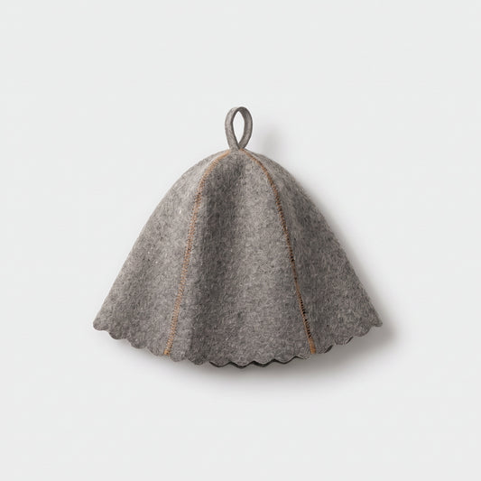 Traditional Grey Sauna Hat 100% Wool - flat lay