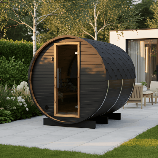 Wood Barrel Sauna (4-6 Person) in Regular Black