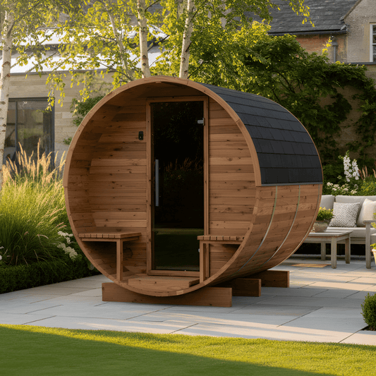 Wood Barrel Sauna with Relaxation Terrace (2-4 Person)