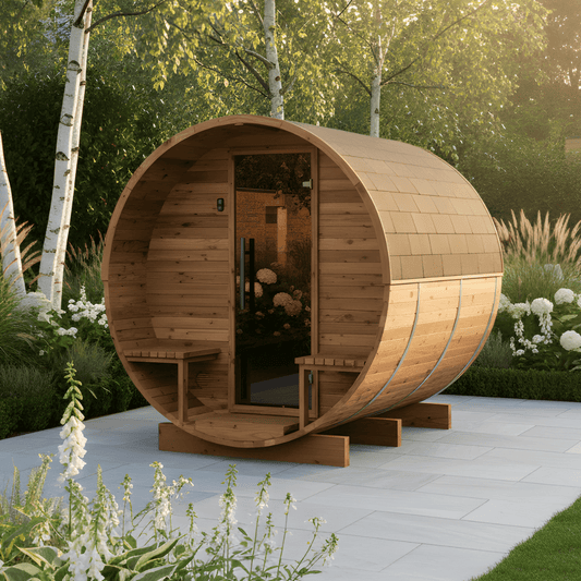 Wood Barrel Sauna with Relaxation Terrace (2-4 Person)