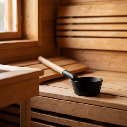 Rento Anodised Aluminium Sauna Ladle in Black - in the sauna
