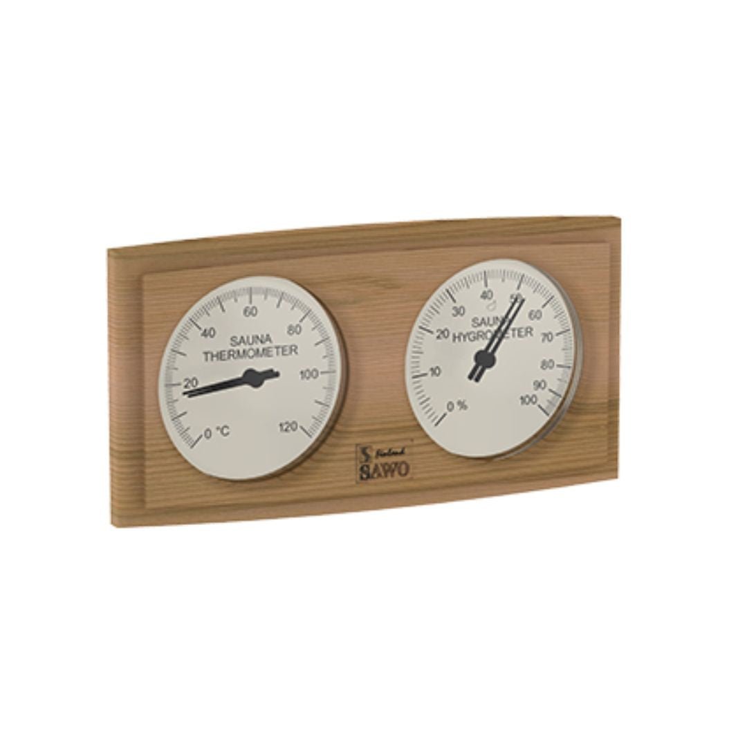 Box Style Curved Sauna Thermometer & Hygrometer Cedar Sauna Thermometer | Finnmark Sauna
