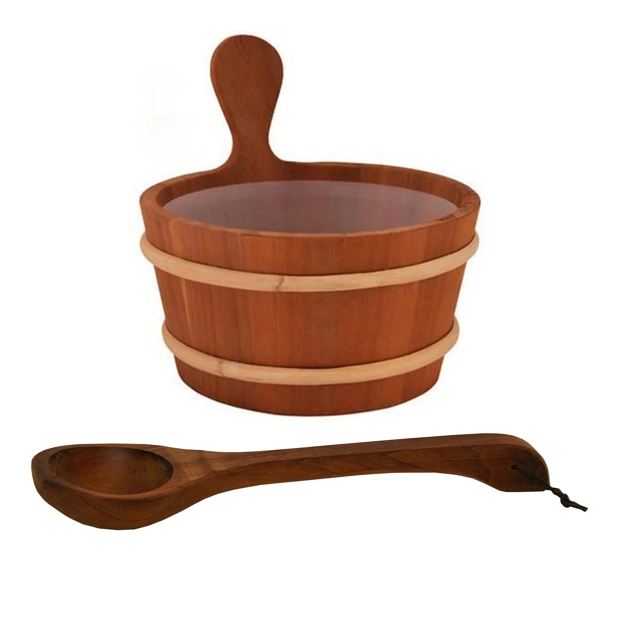 Heat treated wooden sauna bucket, with plastic insert. & wooden ladle Sauna Bucket/Pail | Finnmark Sauna