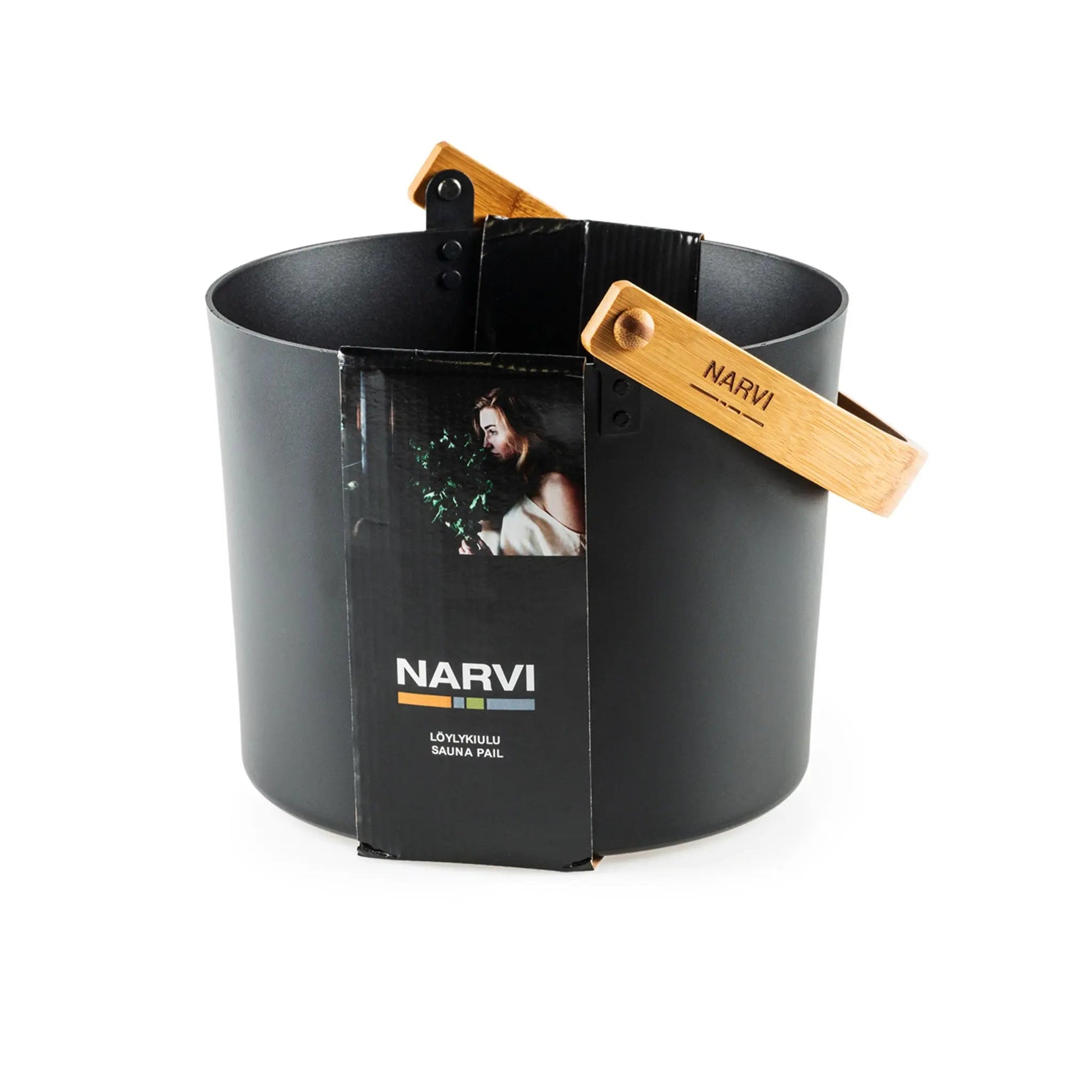 Narvi 6.5 Litre Black Aluminium Sauna Bucket with a Bamboo Handle Sauna Bucket/Pail | Finnmark Sauna