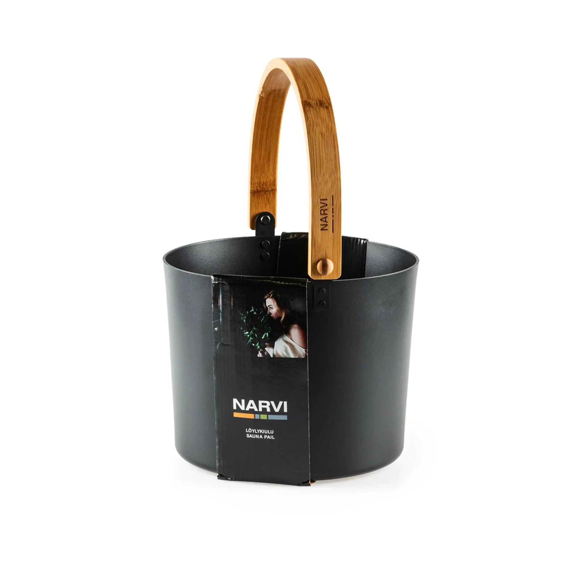 Narvi 6.5 Litre Black Aluminium Sauna Bucket with a Bamboo Handle Sauna Bucket/Pail | Finnmark Sauna