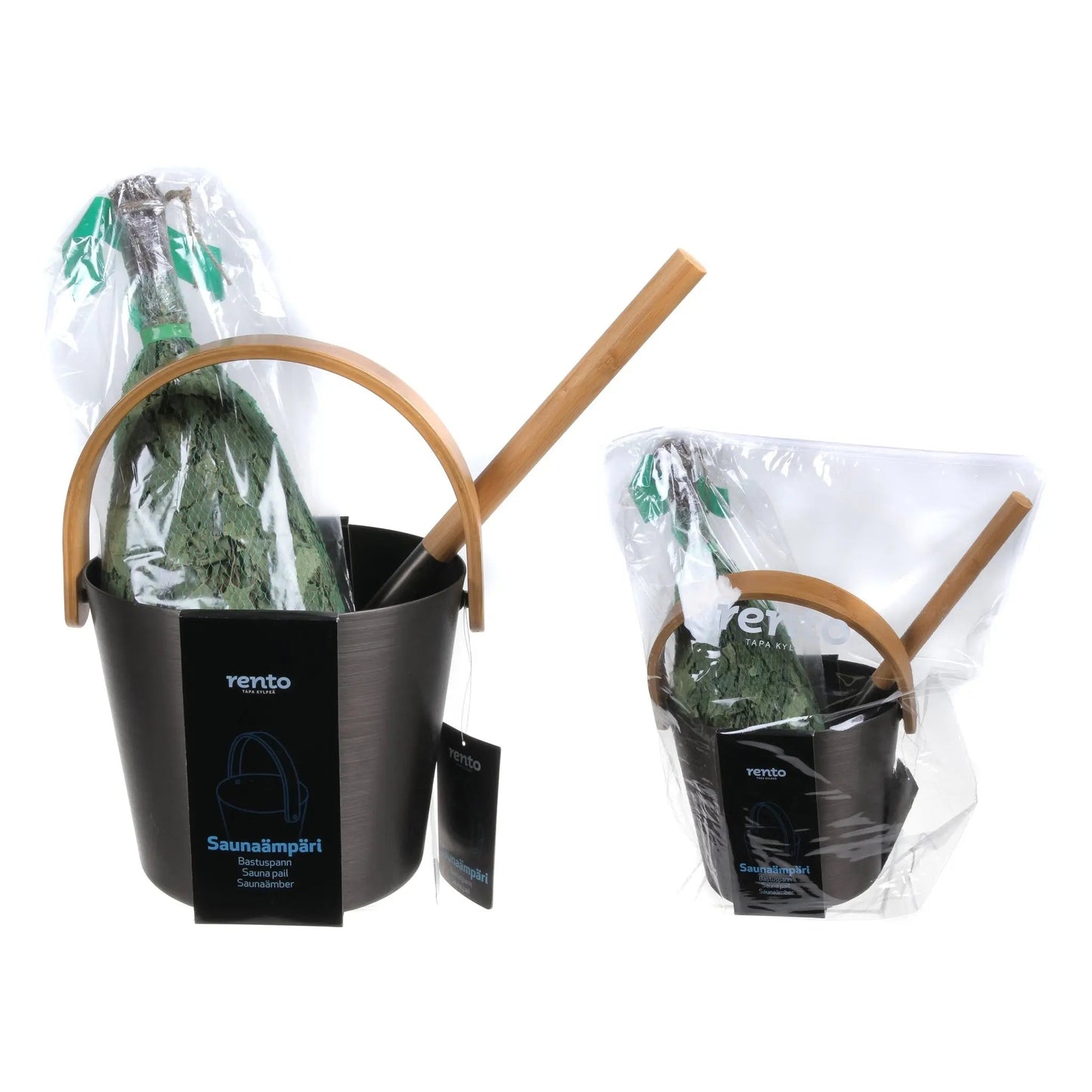 Rento Brown/Black Anodised Aluminium Sauna Set - Sauna Ladle, Pail & Whisk Sauna Accessories Set | Finnmark Sauna