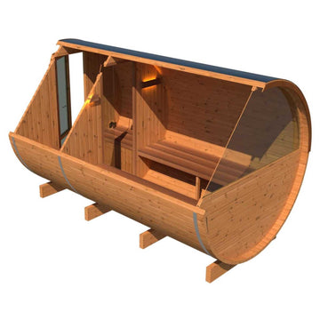 Thermo Wood Barrel Sauna - Regular with Changing Room (L: 300 & ø: 225 cm) Barrel Sauna | Finnmark Sauna