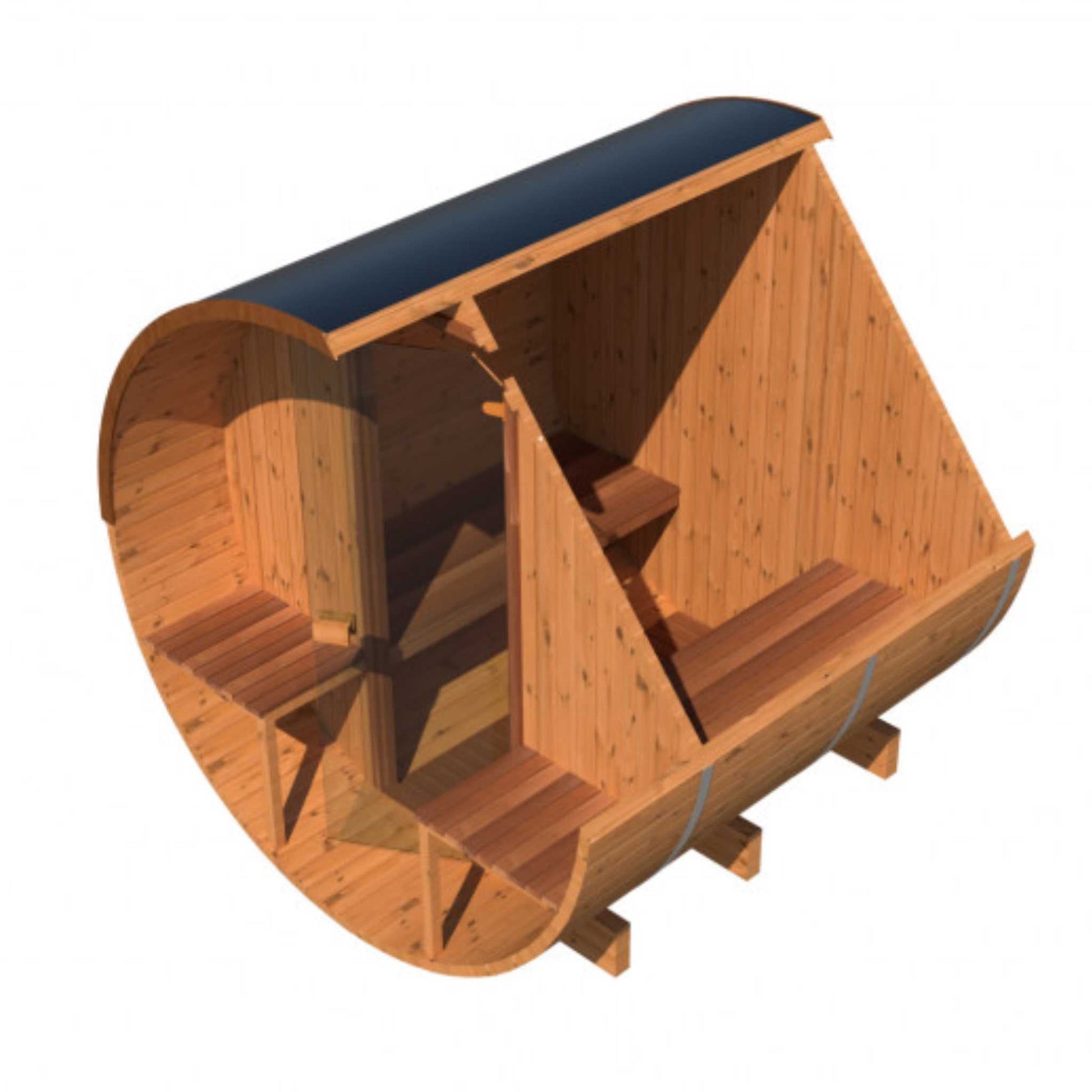 Thermo Wood Barrel Sauna - Regular with Relaxation Terrace (L: 223 & ø: 225 cm) Barrel Sauna | Finnmark Sauna