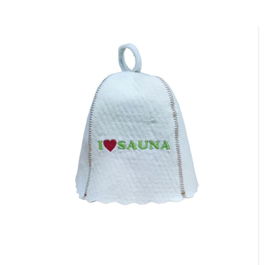White Felt Sauna Hat - I Love Sauna Embroidery Sauna Hat | Finnmark Sauna